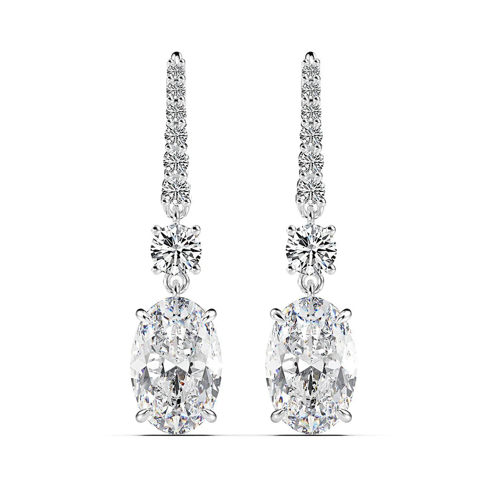 Best 8A CZ 10*14mm 925 Sterling Silver Tassel Ear Hooks Oval Pointed Bottom Oval Cut Clip-on Earrings