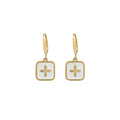 Latest 18K Gold Plated Stainless Steel Jewelry Four Leaf Clover White Epoxy Square Drop Trendy for Women Hoop Earrings E221456