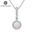 Fashion Synthetic Opal 925 Sterling Silver Round Cut Cut Bezel White 6mm Opal Long Pendant Necklace for Women