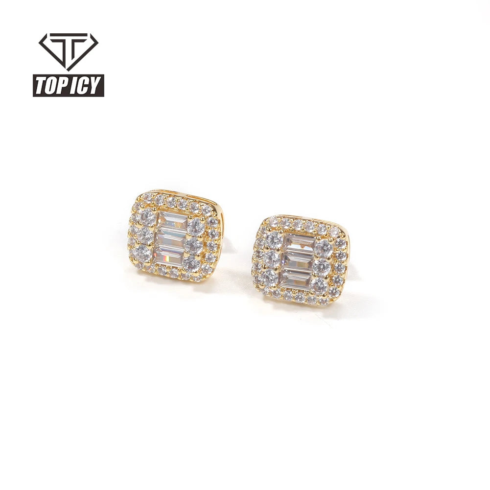 Fashion Hip Hop Iced Out Fancy Diamond Micro Paved Cubic Zircon Earrings Jewelry Men Women Studs Earring