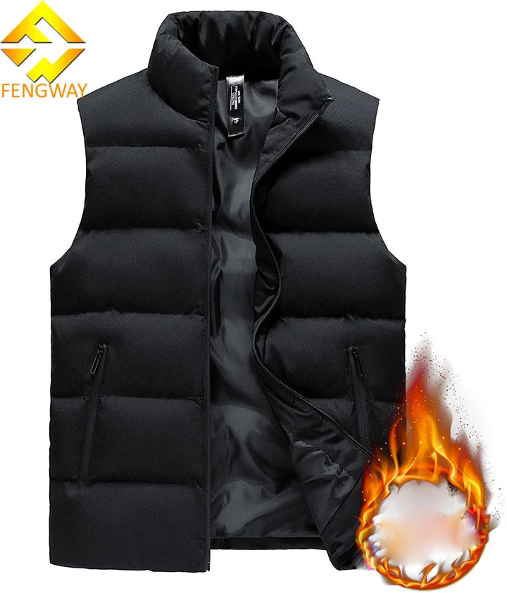 Custom Logo Men's Casual Outdoor Breathable Thicken Padded Turtleneck Zipper Pocket Winter Jacket Black Puffer Vest