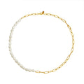 INS Simple Stainless Steel 18K Gold Plated Freshwater Pearl Splicing Necklace Titanium Steel Paperclip Chain Link Pearl Necklace