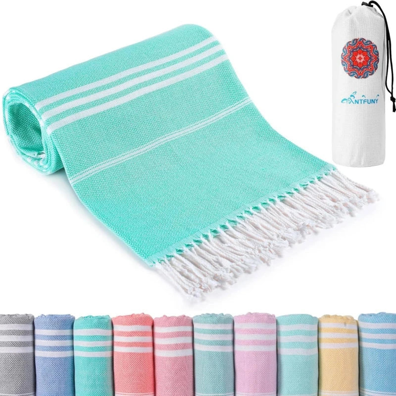Turkish Adult Oversized Beach Towel 100% Cotton Hypoallergenic Quick Dry Sand-Free Soft Absorbent Long Stripe Tropical Style