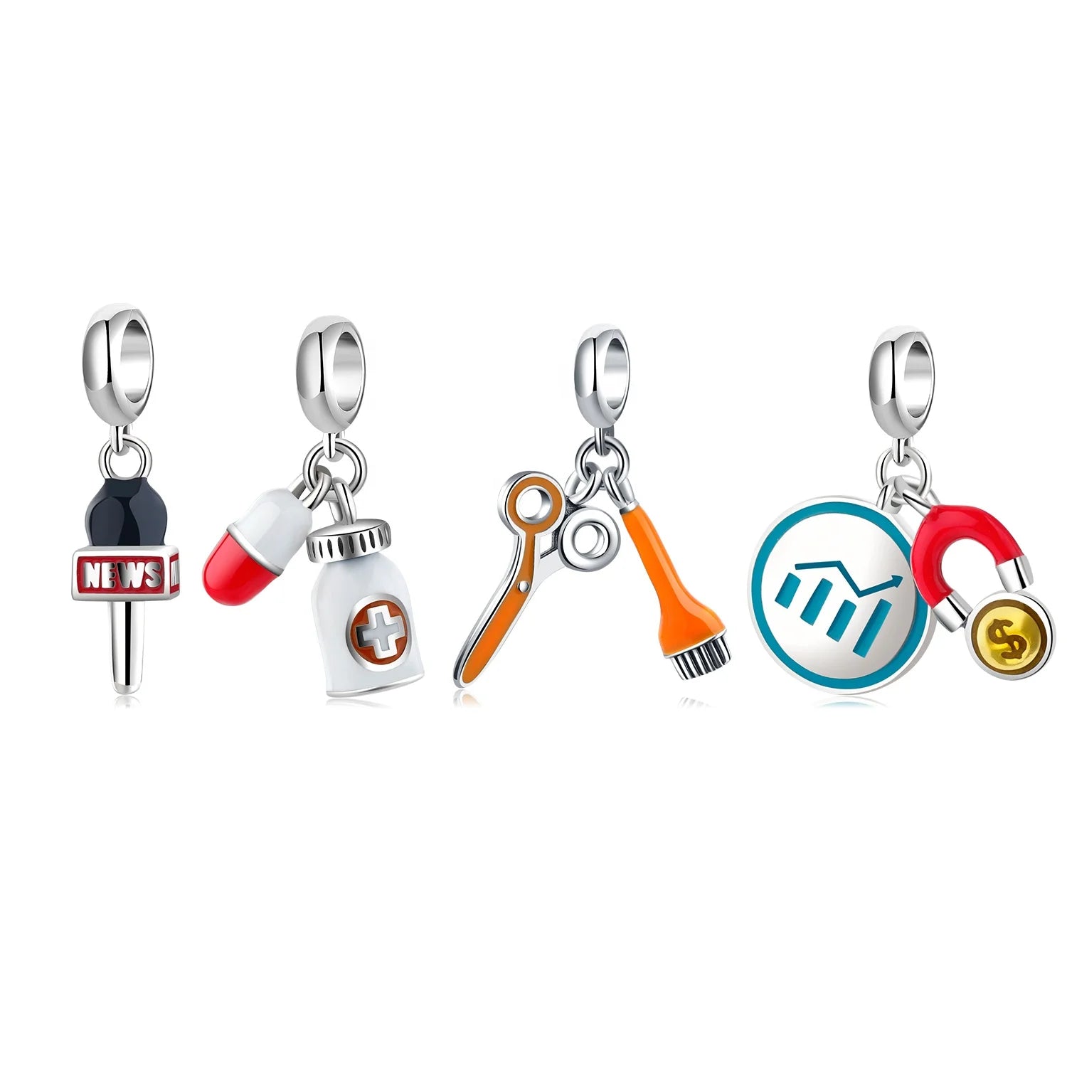 Designer Charms 925 Sterling Silver Microphone Scissors and Brushes Enamel Beads Pendant Jewelry Fit Women Bracelets Necklace