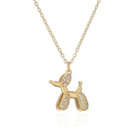 Fashion Light Luxury Europe and the United States INS Red Balloon Dog Pendant Necklace Female Copper Plated Real Gold Animal