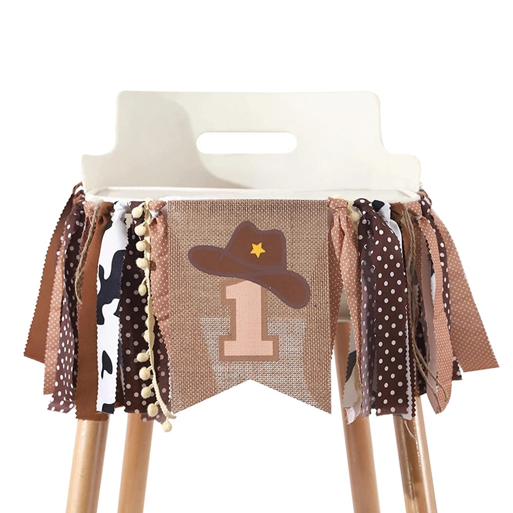 Pafu Cowboy Rodeo for Party Fabric Decor Backdrop Garland for Photo Props Cake Smash Baby Shower 1st Birthday High Chair Banner