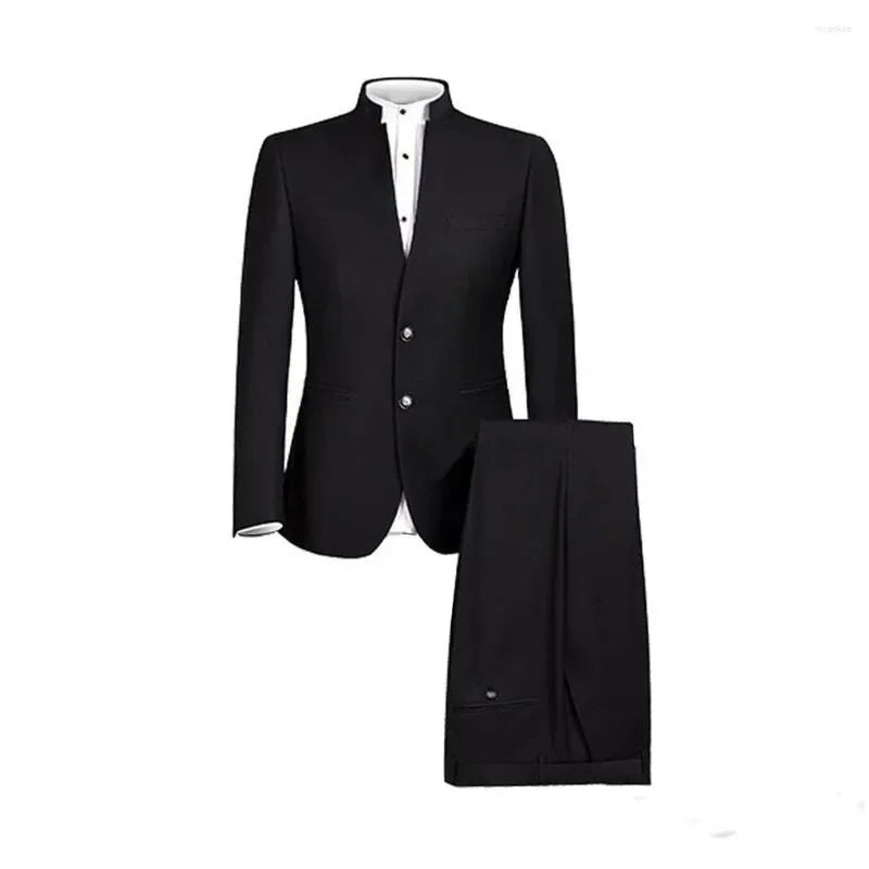 Chinese Style Men Suits Tuxedo Custom Made Slim Fit Two Buttons Formal Blazer Wedding Groomsmen Party Prom Marriage 2 Pieces Set
