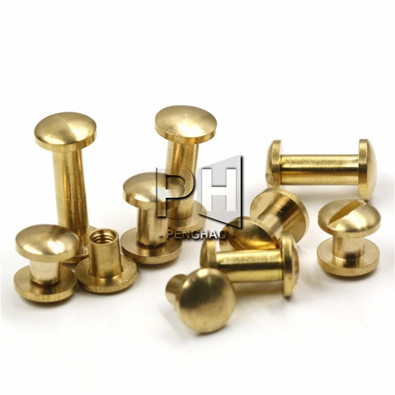 Solid Brass Binding Chicago Screws Nail Stud Rivets for Photo Album Leather Craft Studs Belt Wallet Fasteners 8mm Dome