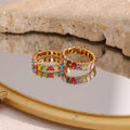Waterproof Fashion Jewelry 18K Gold Plated Stainless Steel Colorful Crystal Diamond Cubic Zirconia Rings for Women Girls