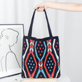 Bohemian Lady Ethnic Contrast Color Geometric Pattern Design Trendy Tote Bag Women Knitted Crochet Dual Portable Shopping