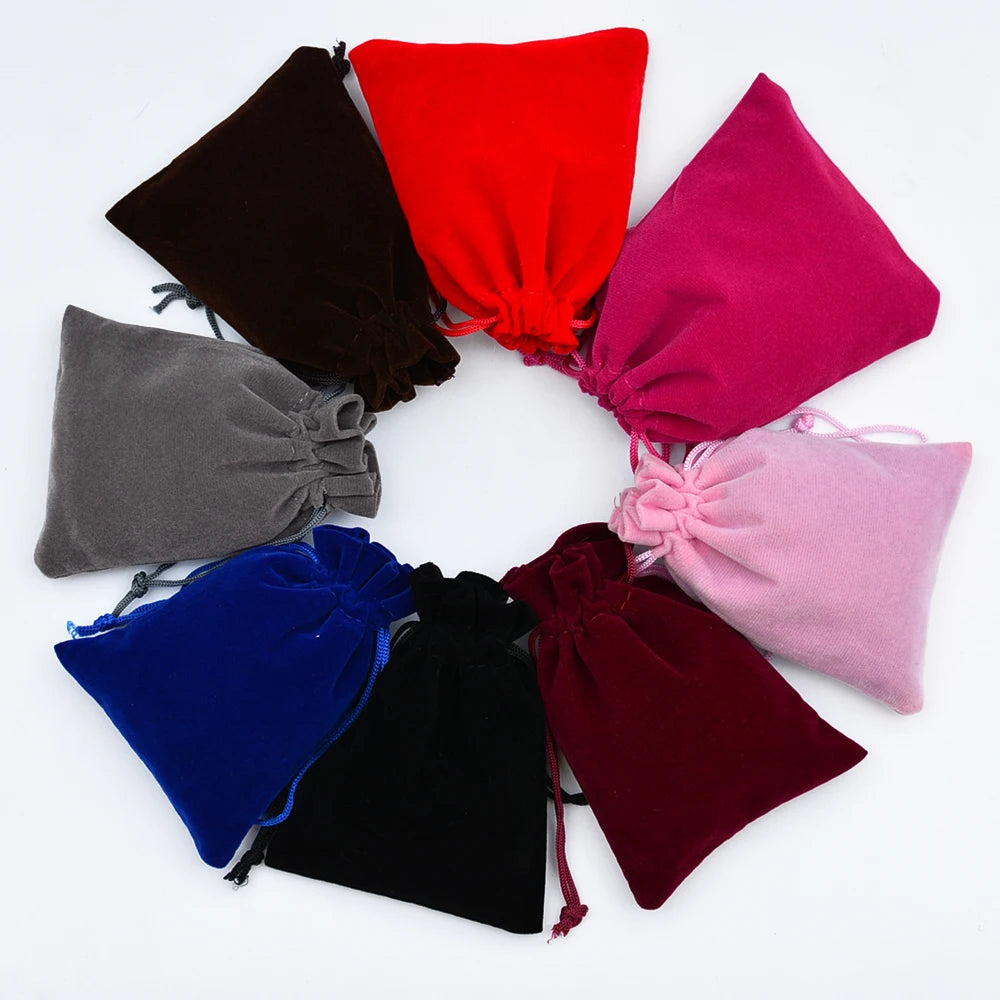 Wholesale Recyclable 8x10cm Multicolor Velvet Drawstring Bags Screen Printed Custom Logo Jewelry Packaging Gift Bags MOQ 100pcs