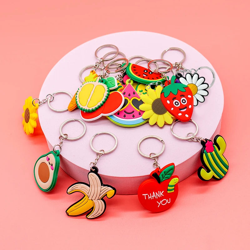2025 Cartoon Anime Design 2D Plants Fruit Food One Piece Strawberry Rubber PVC Carabiner Keychain Promotional Gift