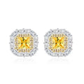 2022 Women's Gold-Plated Cubic Zirconia Stud Earrings 4mm Yellow Square Cut Full Zircon Sparkle for Weddings Anniversaries Gifts