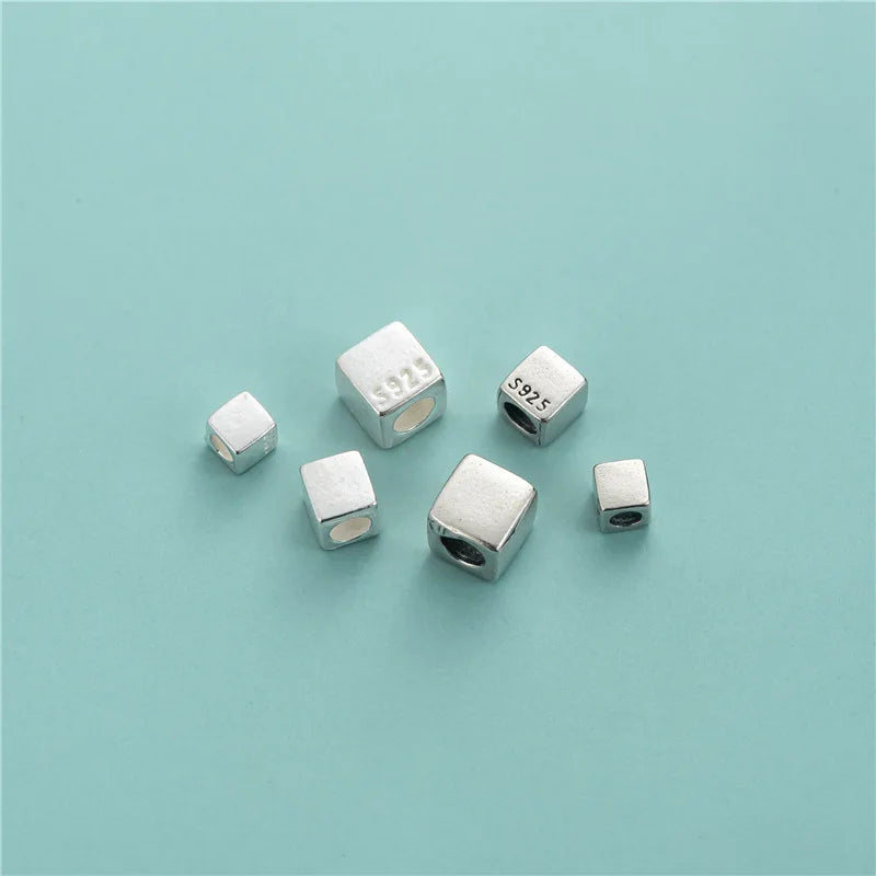 4mm 5mm 6mm Cube Beads Solid Sterling Silver 925 Square Spacer Beads for Diy Bracelet Making Kits