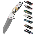 Wholesale Custom Design Pattern Pocket Folding Knife for Outdoor Survival Camping Hunting Durable 3D Printed Handle Drop Ship