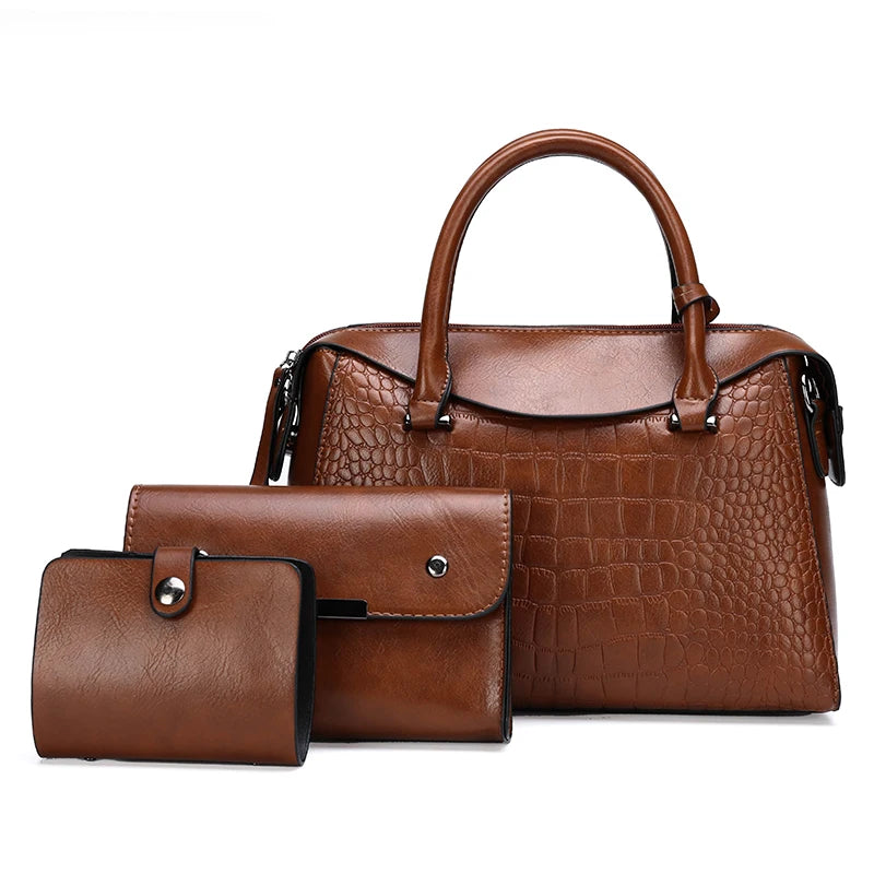 2022 New Fashion Women's Three-Piece Shoulder Handbags Messenger Bag with Zipper Closure and Rivet Decoration Polyester Lining