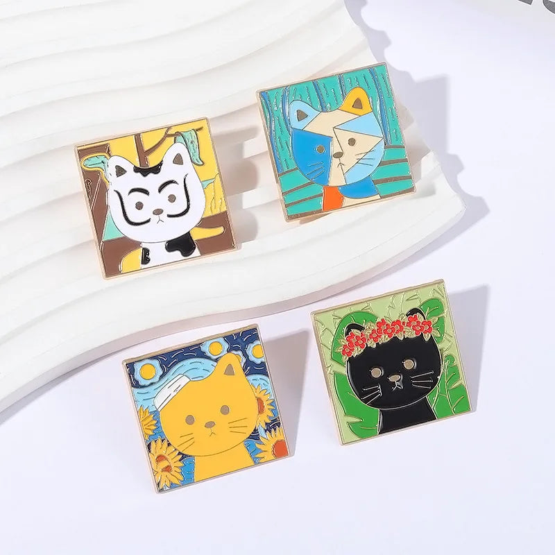 Van Gogh Quality Supplier Creative Idea Wholesale Famous Artist Custom Pins De Van Gogh cat Painting Clothing Enamel Lapel Pin