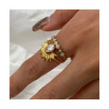 ERESI New Design 3PCS Per Set Waterproof Gold Plated Stainless Steel Rings Big Zircone Stones Sets Ring For Girl Fashion Jewelry