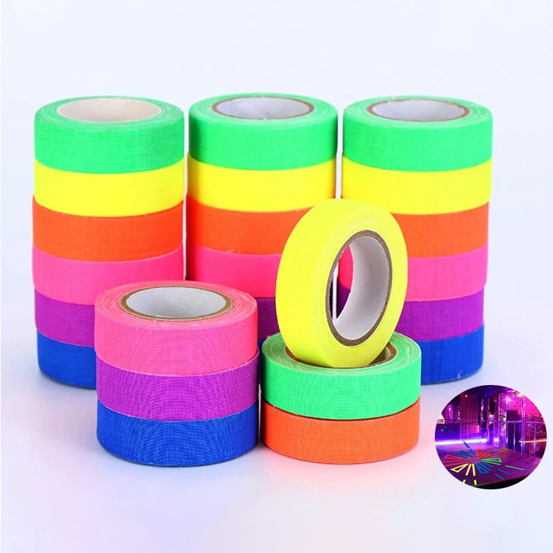 Reactive Glow Tape Premium UV Fluorescent Neon Party Gift Luminous Colored Tape for Room Decoration Glow in the Dark Cloth Tape