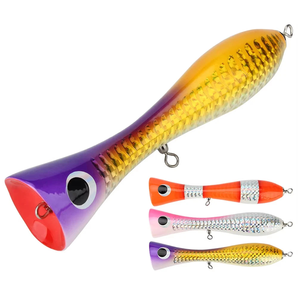 Spinpoler Topwater Wooden Lure Deep Sea GT Popper Lure 147g/240mm GT Surface Trolling Lure Deep Sea Saltwater Tune Bait