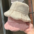 Plush Ruffle Bucket Hat for Women Girls Winter Panama Buckets Fisherman Hat Outdoor Warm Hiking Fishing Hats Sunscreen Bob Caps