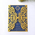 Custom Color Party Invitations Yellow Laser Cut Cards Good Quality Wedding Cards Navy Blue Inner Pages With Blank Envelope