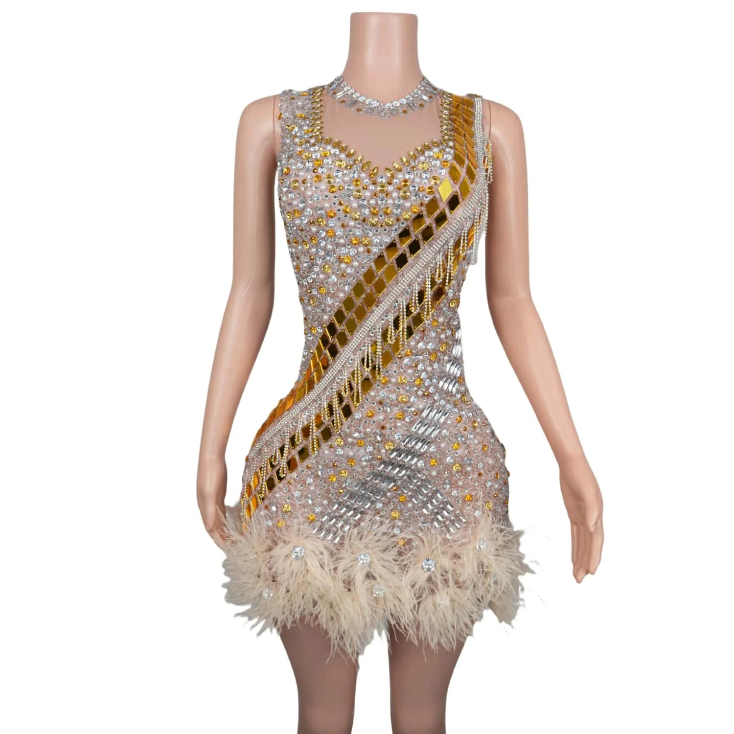 Sihaiyile Birthday Prom Rhinestone Dress Singer Show Festival Outfit Club Party Mini Dress Women Bodycon Cocktail Evening Dress