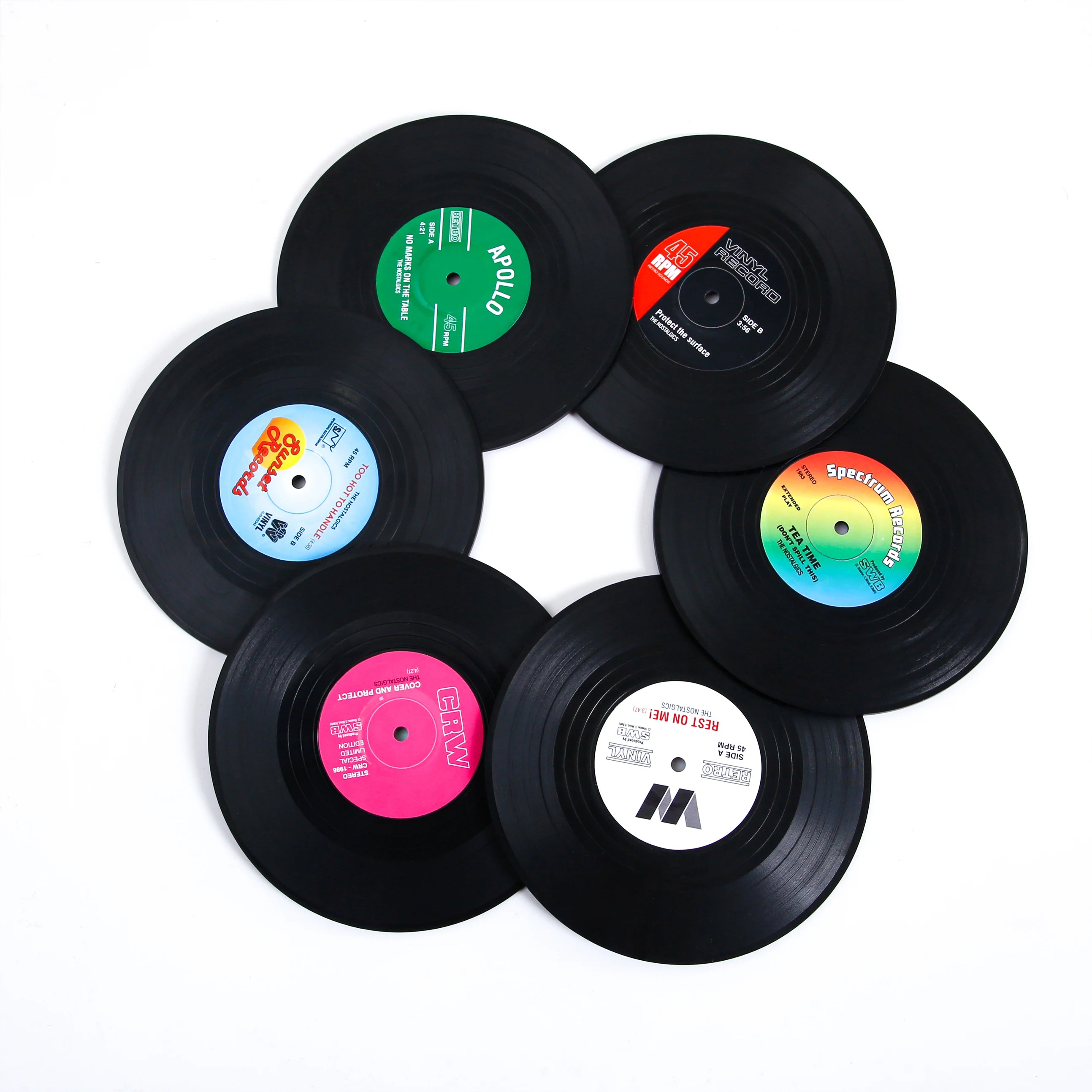 Drink Table Placemats Heat-resistant Nonslip Creative Heating Tin Cup Music Vinyl Record Coasters with Record Player Holder