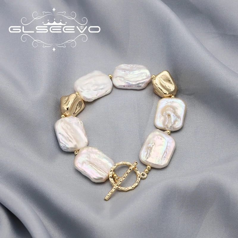 Freshwater Baroque Square Pearl Personality Bracelet 18K Gold Plated Geometric Luxury for Woman Mom Bracelet Trendy Jewelry