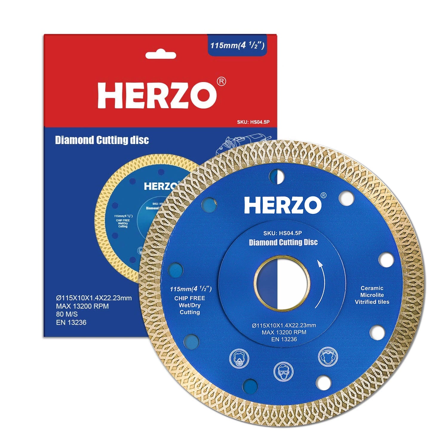 HERZO High Frequency Welded Hot Press Ti-coated Diamond Cutting Disc 115mm Saw Blade OEM for Angle Grinder DIY