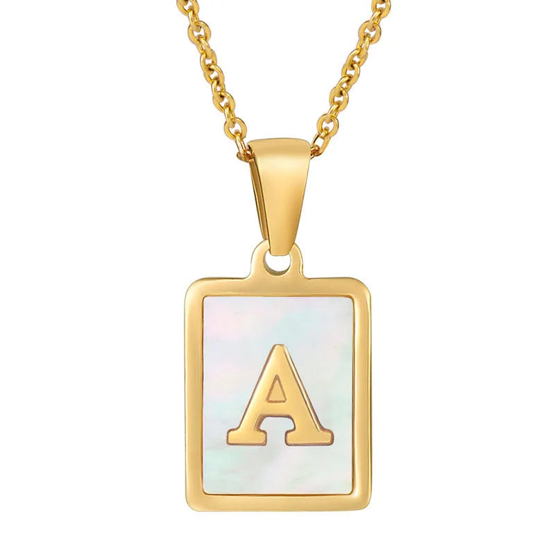 Simple Fashion 18K Gold Plated Stainless Steel 26 Letters Pendant Necklace Link Chain Stylish Stereoscopic Shell Letter Necklace