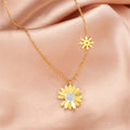Dainty Jewelry Women's Sun Flowers Charms Crystal Stainless Steel Gold Plated Pendant Necklace