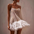 S-XXL Elegant Fringed Hem Sequin Slip Dress Women Cocktail Banquet Club Mini Low-cut Backless Suspender Natural Waist Breathable