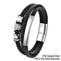 Genuine Leather Braided Bracelet 316L Stainless Steel Magnetic Clasp Custom Logo PVD Gold Plated Hypoallergenic