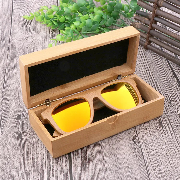 Natural Bamboo Handmade Custom Logo Square Hard Sunglasses Case
