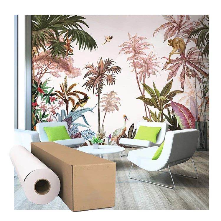 Customized Design Printable Polyester+PET Matte 300gsm Inkjet Canvas Roll Wallpaper Removable Self-Adhesive Home Painting
