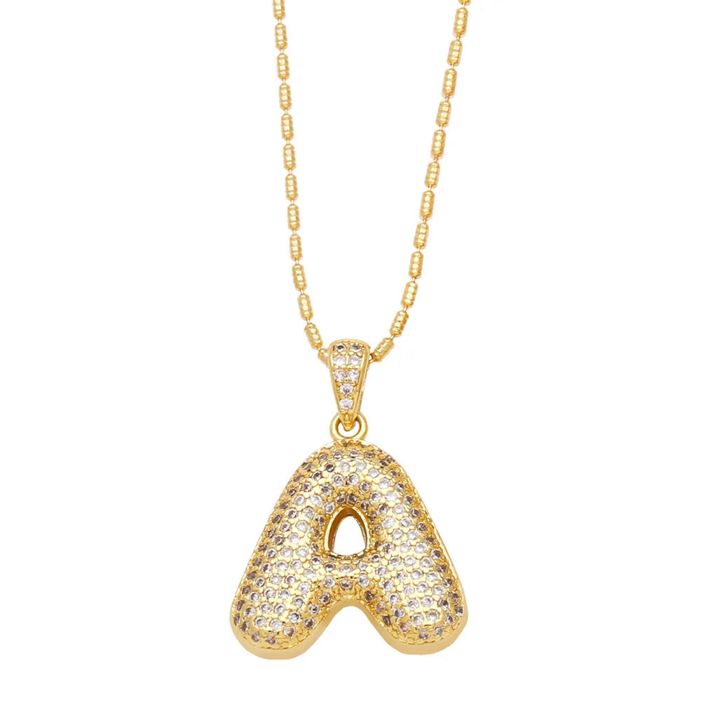 3d Bubble Letter Necklace Bling 26 Alphabet Initial Necklace with Shiny Cz