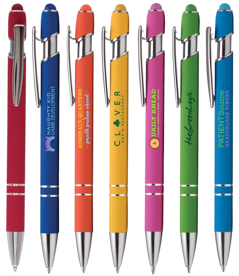 Matte Touch Screen Ballpoint Pens Colorful Design Soft Rubber Finish 0.5mm Writing Custom Logo Advertising Promotional Pens