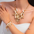 Bohemian Summer Beach Conch Starfish Pendants Necklace Bracelet Set for Women Exaggerated Lady Layered Necklaces Fashion Jewelry
