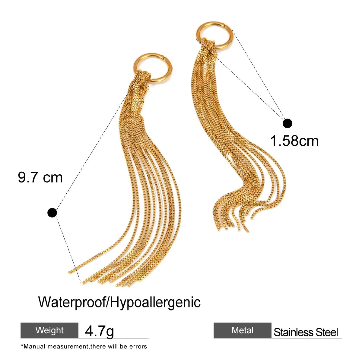 Fashion Custom Minimalist Jewelry Stainless Steel 18K Gold Plated Extra Tassel Drop Long Thread Earrings Design for Women