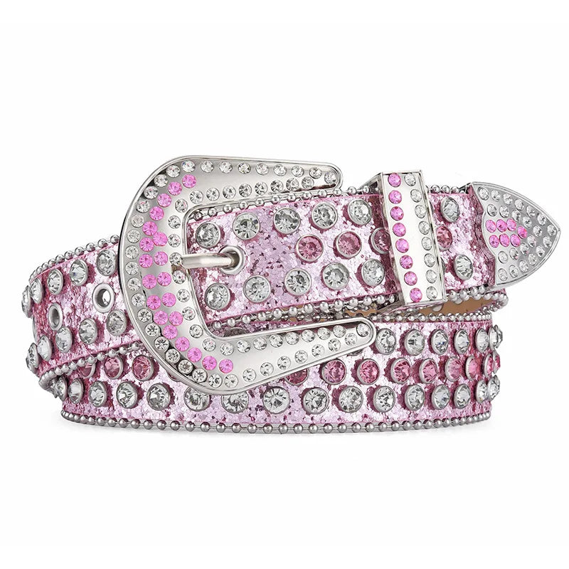 Ready to Ship Women's 1.5 Inch Wide Crystal Bling Rhinestone Studded Belt Vintage Style Luxury Cowboy Western Style Alloy Buckle