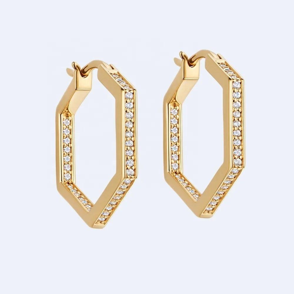 LOZRUNVE 2023 Fashion Delicate Diamond Hexagon Hoop Earring for Women