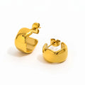 JOOLIM High-End 18K Gold Plated Stainless Steel Band C Waved Chunky Hoop Earrings Cute Huggie Style for Women
