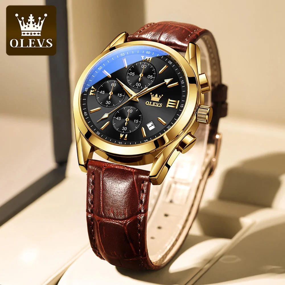OLEVS 2872   Custom Oem logo Moon Phase Waterproof Calendar Genuine Leather Relojes Watches Men Wrist Luxury Quartz Watches
