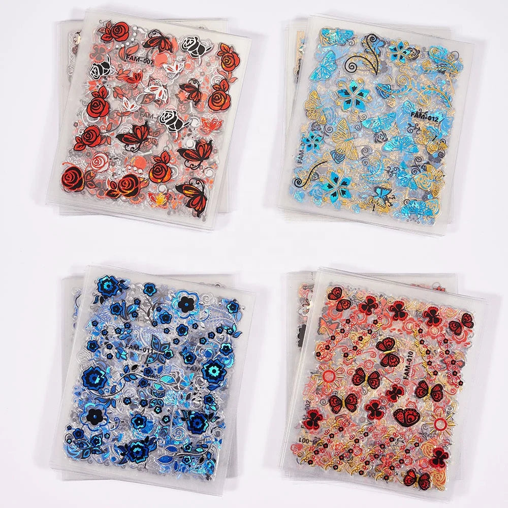 30pcs/set 15Style Each 2pcs Bronzing Butterfly Nail Sticker 5*6cm Adhesive Sticker for Nail Art Decoration Nail Decals