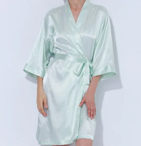 FUNG Hot Sale Solid Color Glossy Dressing Gown Bathrobe Woman Spring and Autumn Mid-length Cardigan Bridal Bridesmaid Morning Go