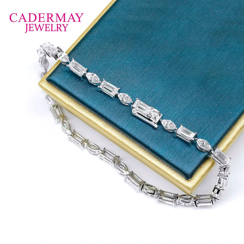 14K White Gold Moissanite Tennis Bracelet 2.5x5mm Marquise Emerald Cut Moissanite Diamond Bangle for Women Girls