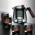 5 Pcs Set High Borosilicate Soot Teapot Wood Circle Small Cup Side Handle Glass Tea Set Home Teapot Set