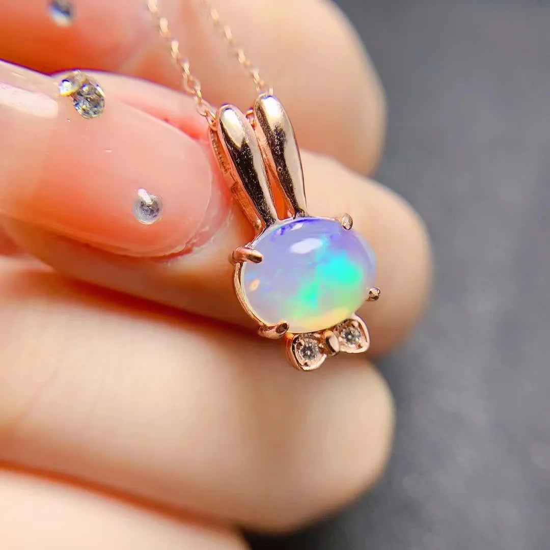Fashion Custom Natural Opal Long Pendant Necklace Silver Gold Plated & Rhodium Plated Certified Gift