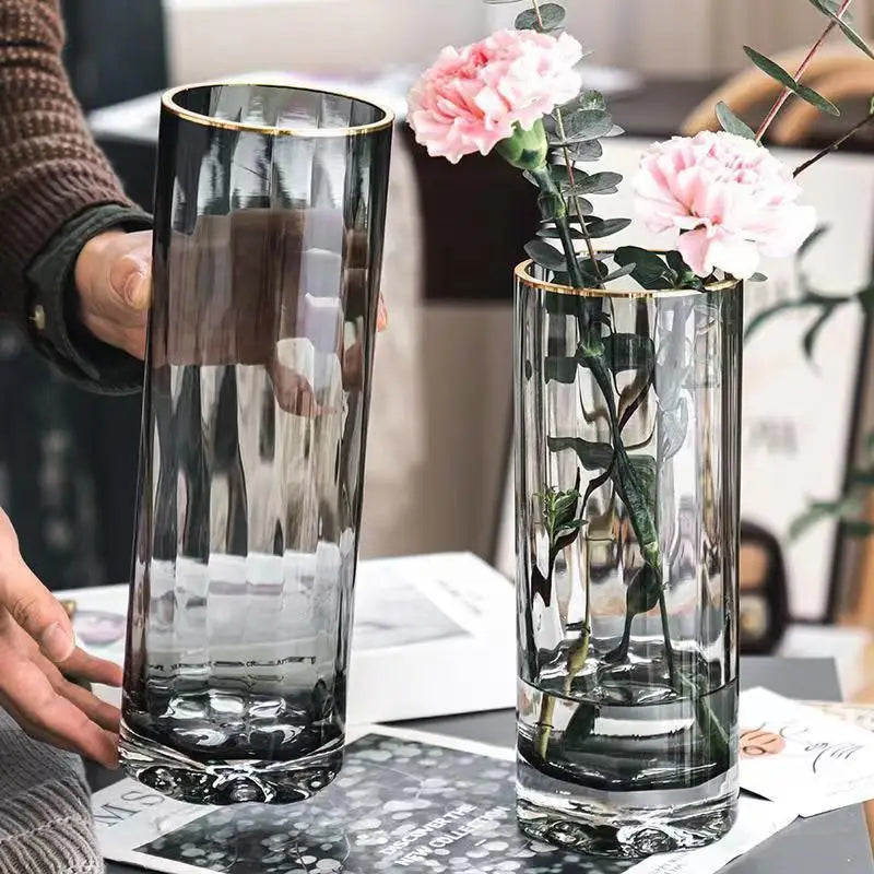 Nordic Ins Simple Grey-Painted Glass Vase Transparent Primary Color for Living Room Flower Arrangements Lily Hydroponic Flower